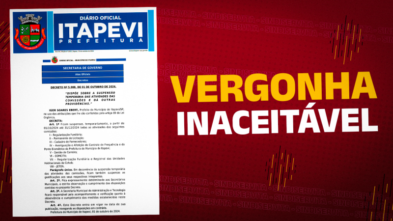 Decreto pós-eleições é um “golpe” e falta de respeito aos Servidores de Itapevi. Vamos questionar oficialmente!