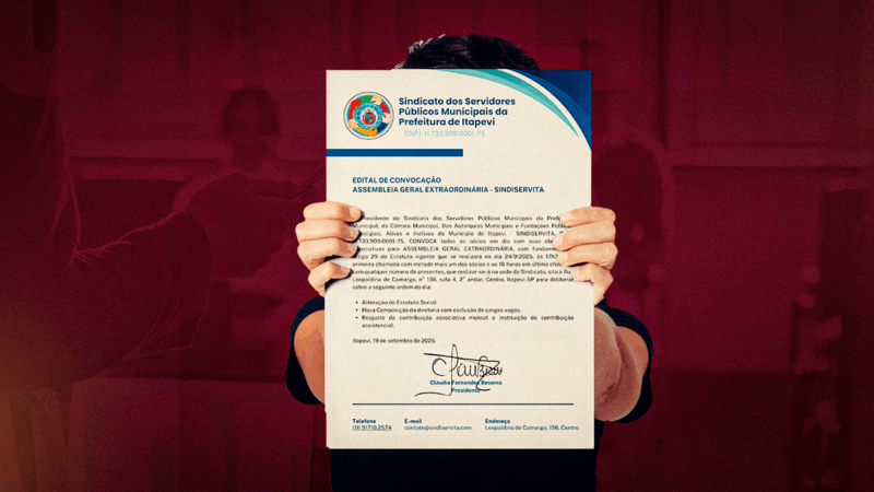 Assembleia para alterações estatutárias, contribuição associativa e de diretoria será dia 24 de setembro na sede do Sindiservita