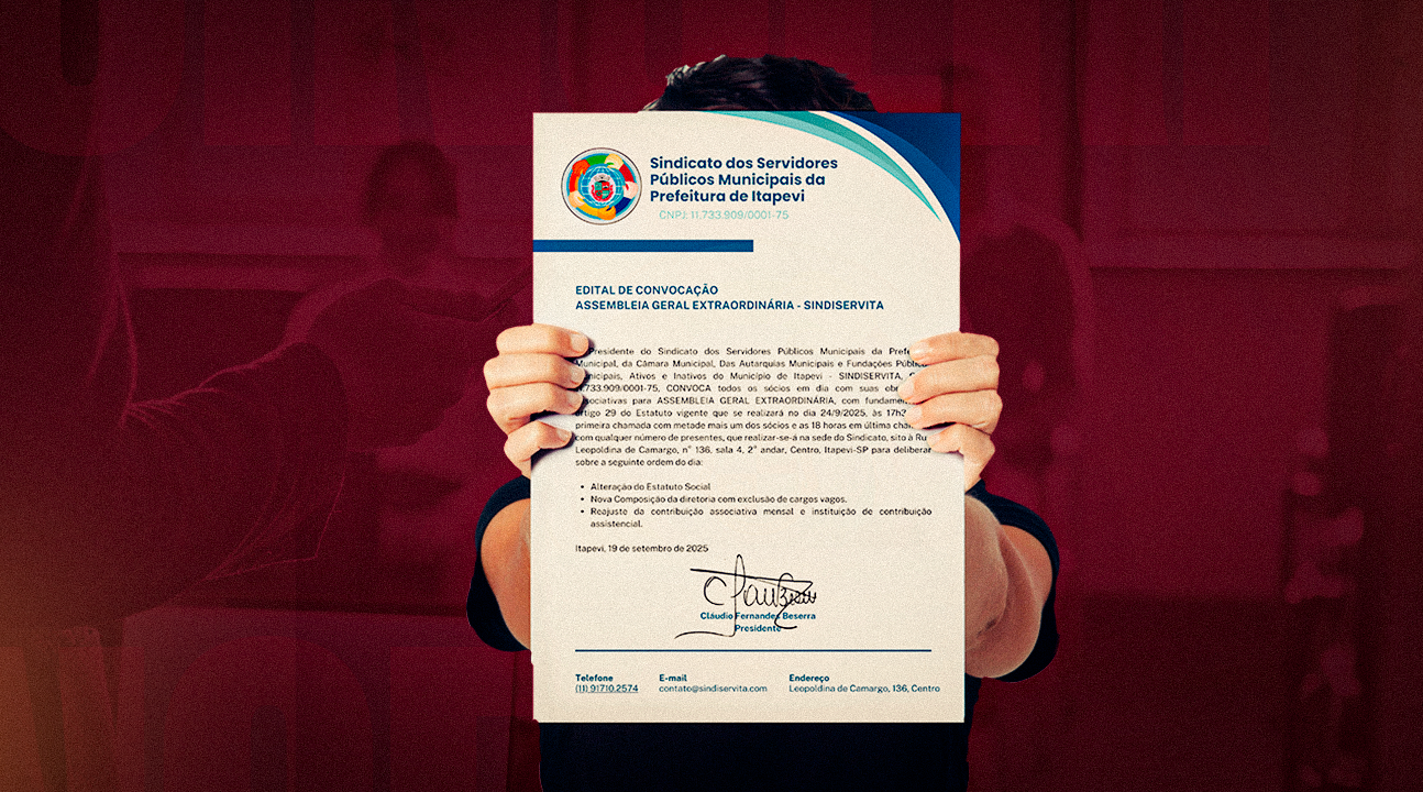 Assembleia para alterações estatutárias, contribuição associativa e de diretoria será dia 24 de setembro na sede do Sindiservita