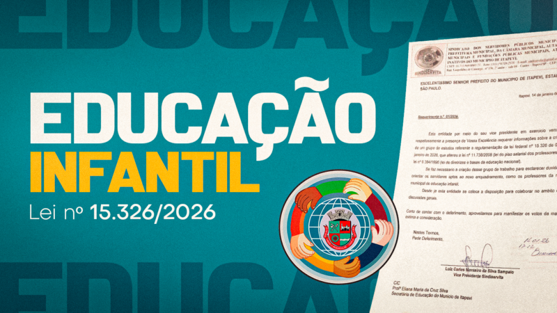 Sindiservita protocola pedido de aplicação da Lei nº 15.326/2026 para ingresso dos Professores da Educação Infantil na carreira do Magistério
