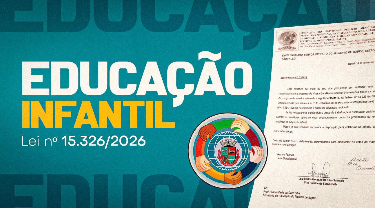 Sindiservita protocola pedido de aplicação da Lei nº 15.326/2026 para ingresso dos Professores da Educação Infantil na carreira do Magistério