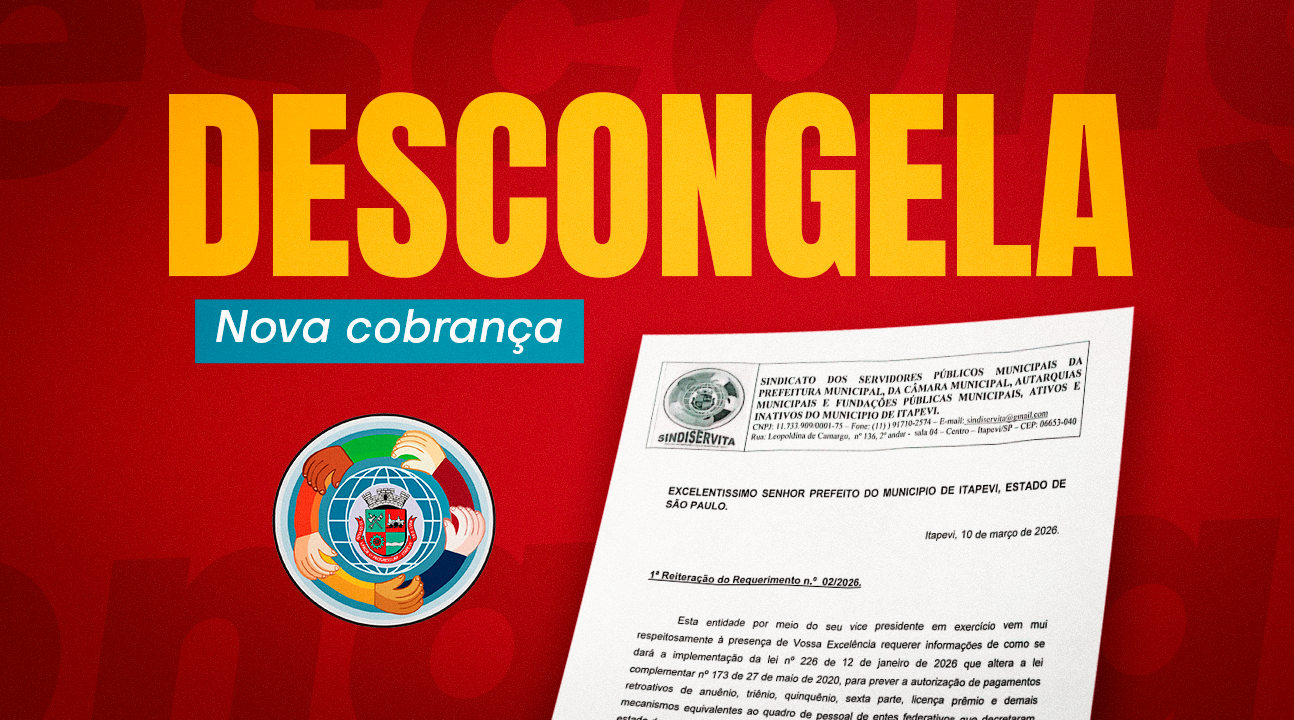 Sindiservita cobra novamente posição da Prefeitura sobre a Lei nº 226/26 (descongelamento dos direitos dos Servidores)