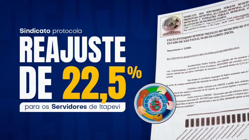 Sindicato protocola pedido de reajuste de 22,5% e benefícios para os Servidores de Itapevi